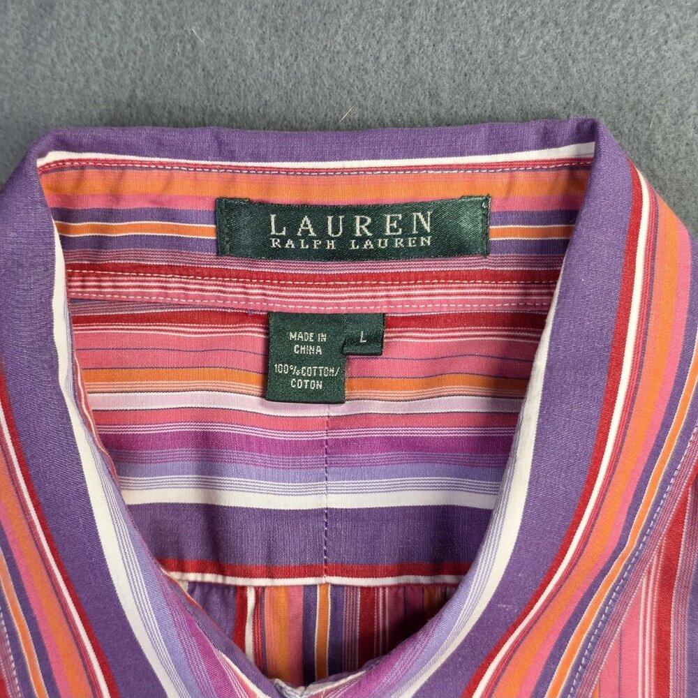 Ralph Lauren Shirt Womens Large Pink Stripe Preppy Office Casual Lightweight - Picture 3 of 11